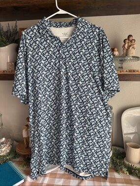 Men's Navy Floral Short-Sleeve Polo